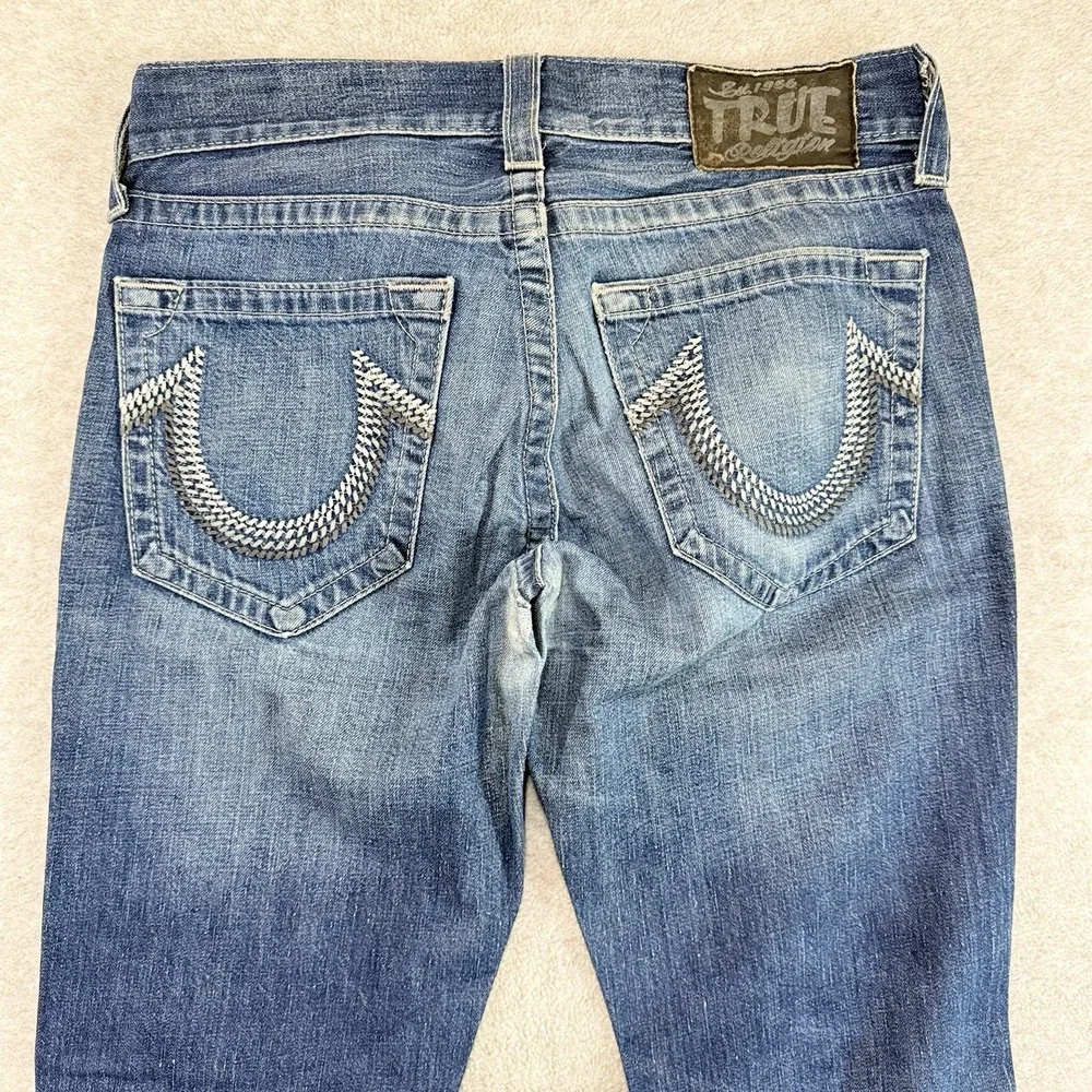True Religion Slim Straight‎ Leg Jeans Mens 30x35 Jackson Dark Wash Repaired Y2K